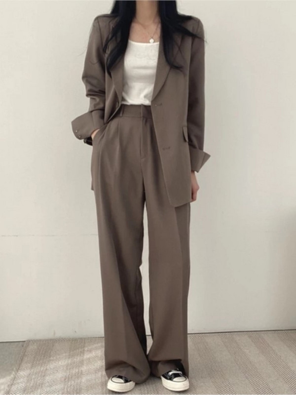 Luck A Ljeto Proljeće 2022. Ženski ružičasti sako odijela Široki set dugih hlača Uredska odjeća Ženski dvodijelni kompleti sakoa