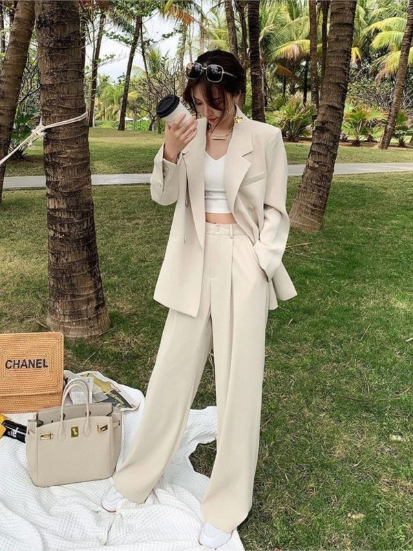 Luck A Ljeto Proljeće 2022. Ženski ružičasti sako odijela Široki set dugih hlača Uredska odjeća Ženski dvodijelni kompleti sakoa