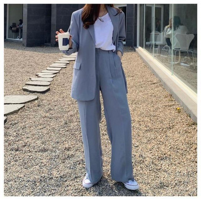 Seturi pentru femei Blazere Office Lady Simplu Retro BF Harajuku Stil coreean Vintage Streetwear Leisure Classic Solid Buzunare Nou Trendy