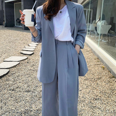 Seturi pentru femei Blazere Office Lady Simplu Retro BF Harajuku Stil coreean Vintage Streetwear Leisure Classic Solid Buzunare Nou Trendy