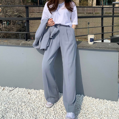 Seturi pentru femei Blazere Office Lady Simplu Retro BF Harajuku Stil coreean Vintage Streetwear Leisure Classic Solid Buzunare Nou Trendy