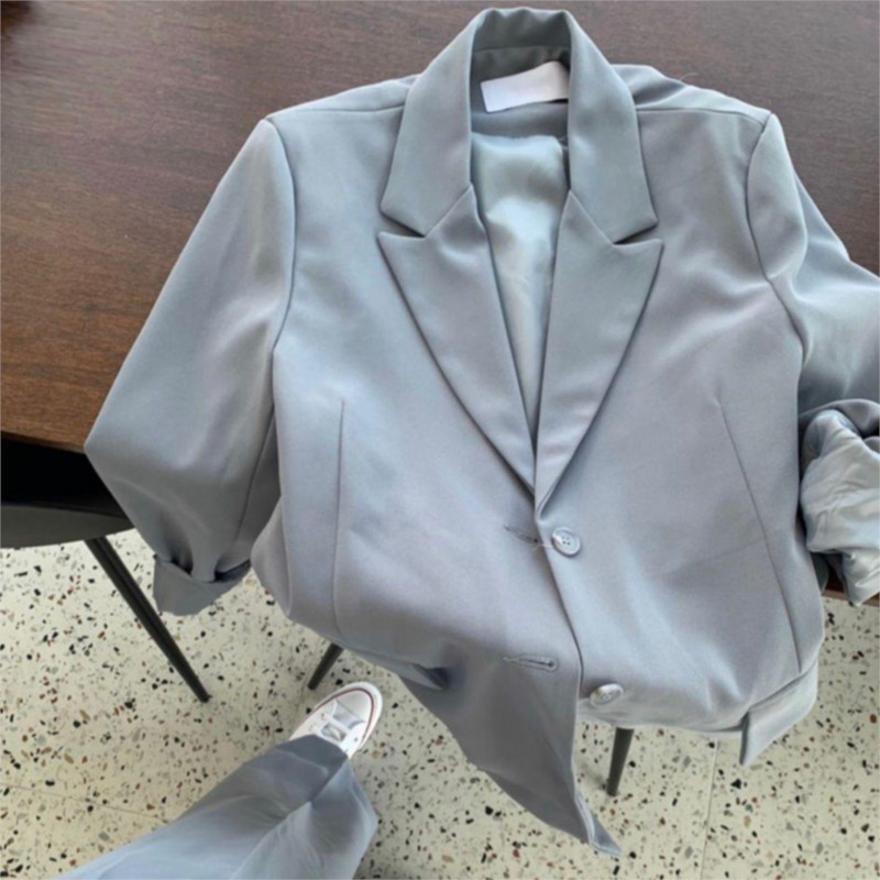 Seturi pentru femei Blazere Office Lady Simplu Retro BF Harajuku Stil coreean Vintage Streetwear Leisure Classic Solid Buzunare Nou Trendy