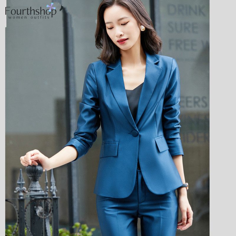 2021 Seturi noi de două piese pentru femei de birou pentru damă, costume formale cu pantaloni pentru femei, toamnă iarnă, set de blazer de afaceri, costume de modă, haine