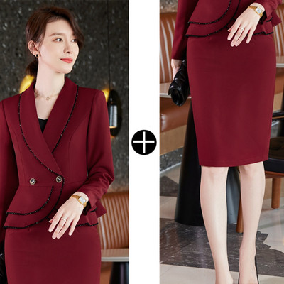 Jope Suurus Kontoriülikonnad Seelik Kandke Kevadvorm Töö Suur äri Naiste pidulik komplektiga 2022. aasta bleiser, sügispunane