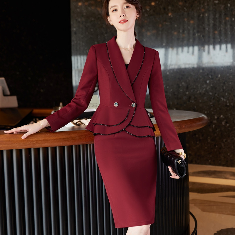 Jope Suurus Kontoriülikonnad Seelik Kandke Kevadvorm Töö Suur äri Naiste pidulik komplektiga 2022. aasta bleiser, sügispunane