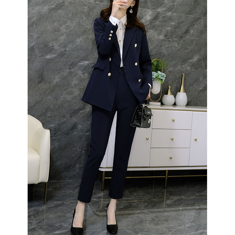 Nouă îmbrăcăminte de birou elegantă, pantaloni, set OL 2 piese, blazer dublu piept, jachetă și pantaloni, set pentru femei, toamnă, primăvară
