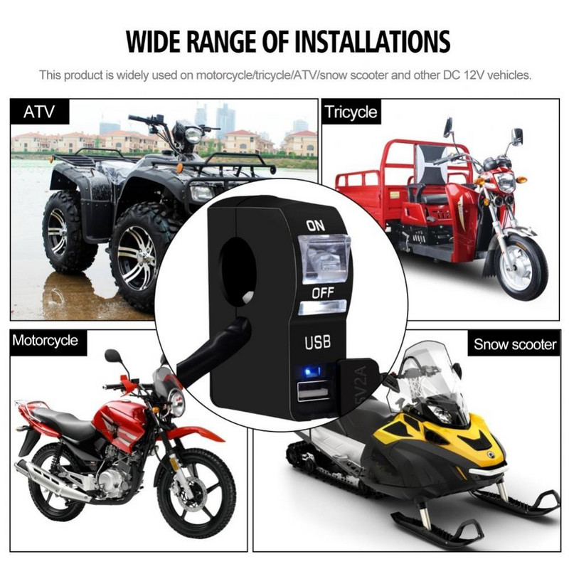 Faruri Motocicletă Comutator Transparent Indicator LED 12V Suport pentru Ghidon Motocicletă Încărcător USB Telefon cu Comutator