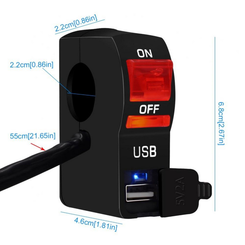 Faruri Motocicletă Comutator Transparent Indicator LED 12V Suport pentru Ghidon Motocicletă Încărcător USB Telefon cu Comutator