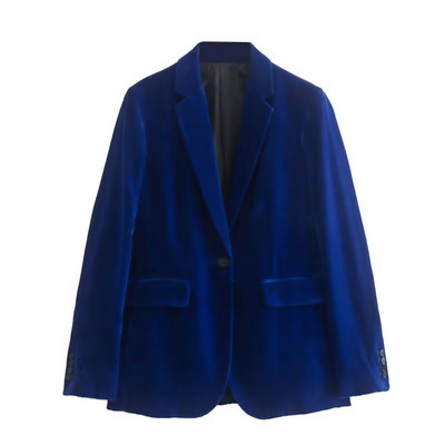 TRAF-i talveuued 2022. aasta naiste komplektid, kaunistatud ühe nupuga sametbleiser + kõrge vöökohaga laia säärega püksid, sinine ülikond