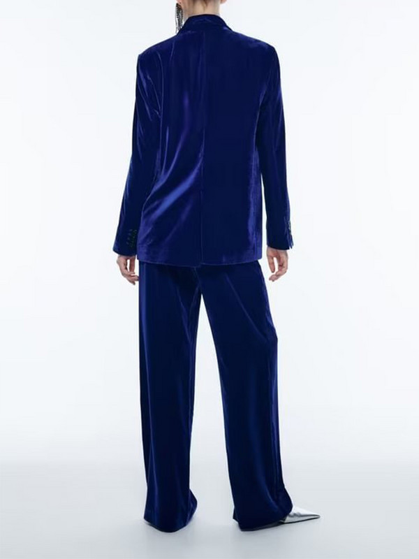TRAF-i talveuued 2022. aasta naiste komplektid, kaunistatud ühe nupuga sametbleiser + kõrge vöökohaga laia säärega püksid, sinine ülikond