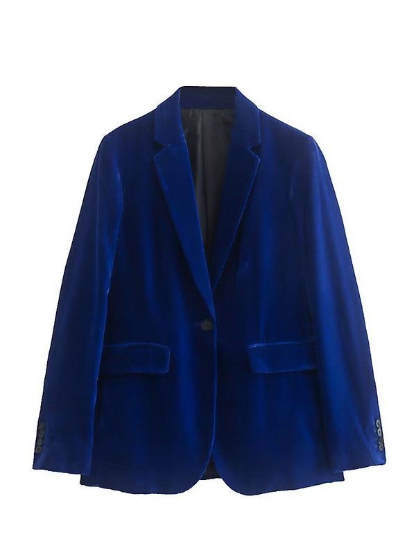 TRAF-i talveuued 2022. aasta naiste komplektid, kaunistatud ühe nupuga sametbleiser + kõrge vöökohaga laia säärega püksid, sinine ülikond