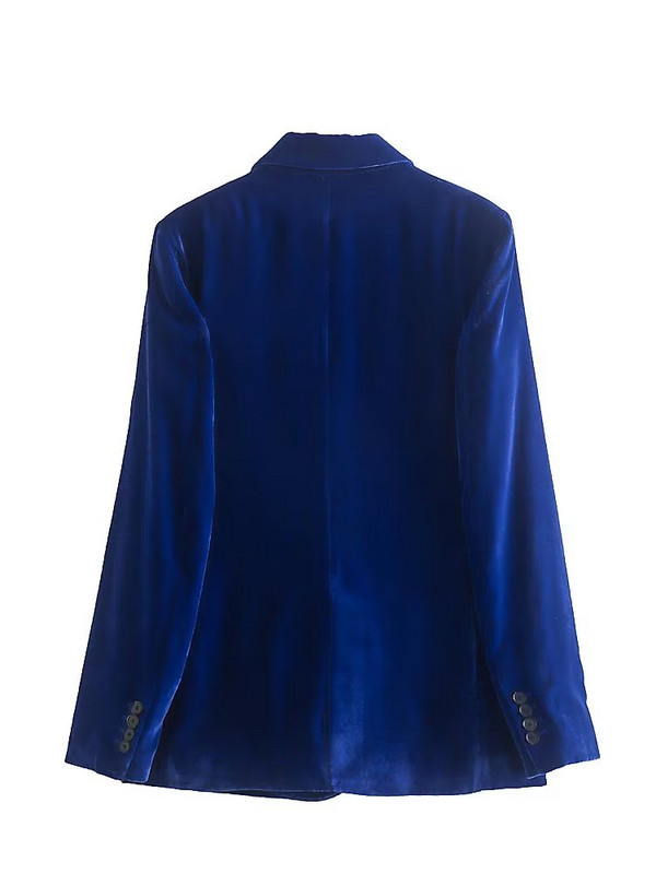 TRAF-i talveuued 2022. aasta naiste komplektid, kaunistatud ühe nupuga sametbleiser + kõrge vöökohaga laia säärega püksid, sinine ülikond