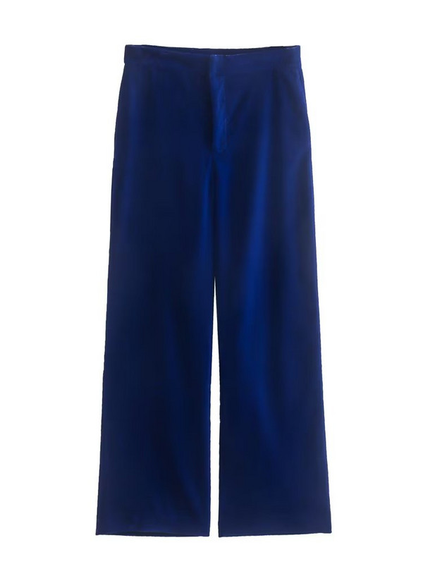 TRAF-i talveuued 2022. aasta naiste komplektid, kaunistatud ühe nupuga sametbleiser + kõrge vöökohaga laia säärega püksid, sinine ülikond