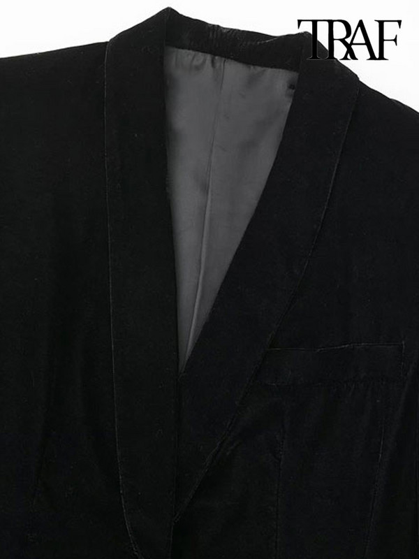 TRAF Femei Fashion Button față Blazer din catifea Blazer și talie înaltă Fermoar lateral Pantaloni evazați Femei Seturi două piese Mujer