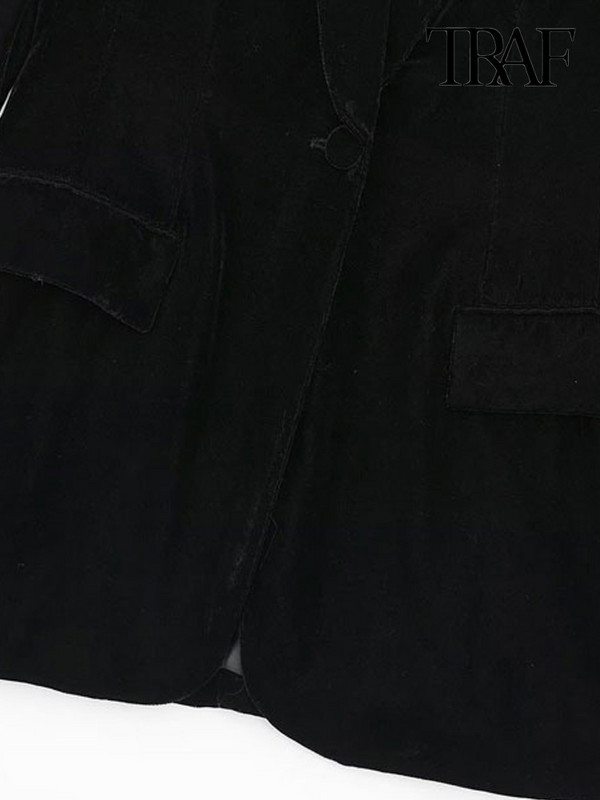 TRAF Femei Fashion Button față Blazer din catifea Blazer și talie înaltă Fermoar lateral Pantaloni evazați Femei Seturi două piese Mujer