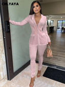 CM.YAYA Sieviešu tīkliņš, rāvējslēdzējs, muša žakete, uzvalks un bikses Sieviešu vintage šiks modes divi 2 daļiņu komplekti, kostīmi ziemas rudens