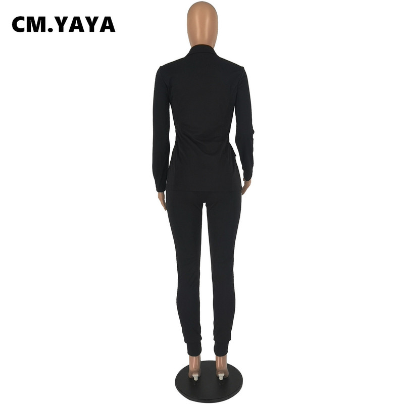 CM.YAYA Sieviešu tīkliņš, rāvējslēdzējs, muša žakete, uzvalks un bikses Sieviešu vintage šiks modes divi 2 daļiņu komplekti, kostīmi ziemas rudens