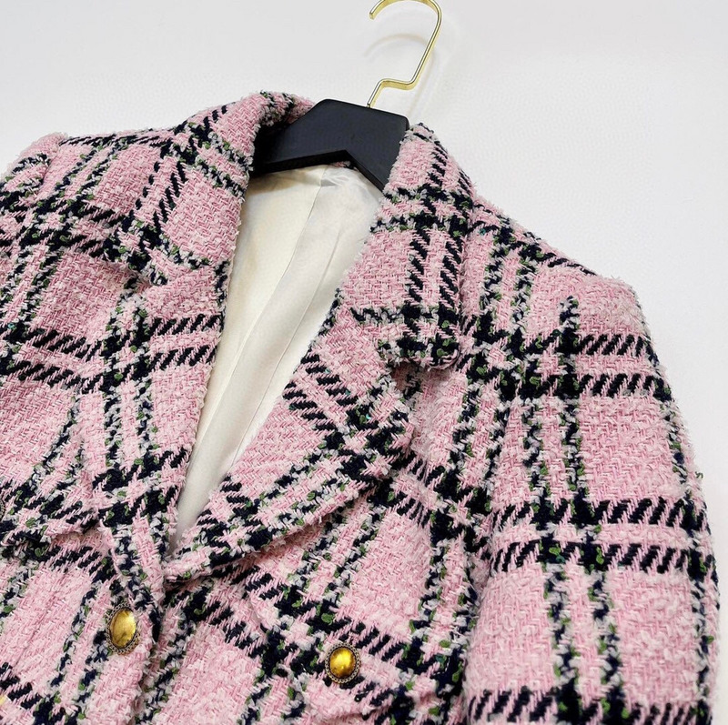 Uus 2022. aasta sügismantel + mini-lühikesed roosad seelikud naiste ruuduline villane