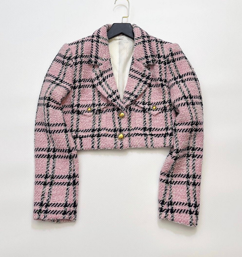 Uus 2022. aasta sügismantel + mini-lühikesed roosad seelikud naiste ruuduline villane