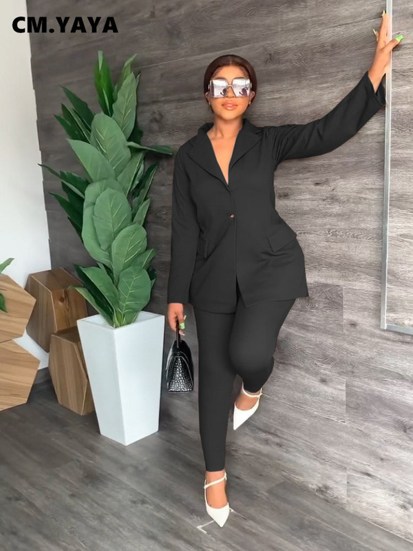 CM.YAYA elegantno odijelo sa blejzerom otvorenih leđa na vezanje za žene Odijela s hlačama Dvodijelni komplet odijela za uredske dame Jesen Zima Trenirka