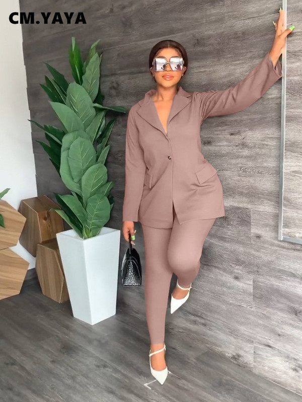 CM.YAYA elegantno odijelo sa blejzerom otvorenih leđa na vezanje za žene Odijela s hlačama Dvodijelni komplet odijela za uredske dame Jesen Zima Trenirka