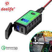 Deelife USB φορτιστής μοτοσικλέτας αδιάβροχο βολτόμετρο για μοτοσικλέτα Moto 12V Υποδοχή τροφοδοτικού ταχείας φόρτισης Διπλή θύρα