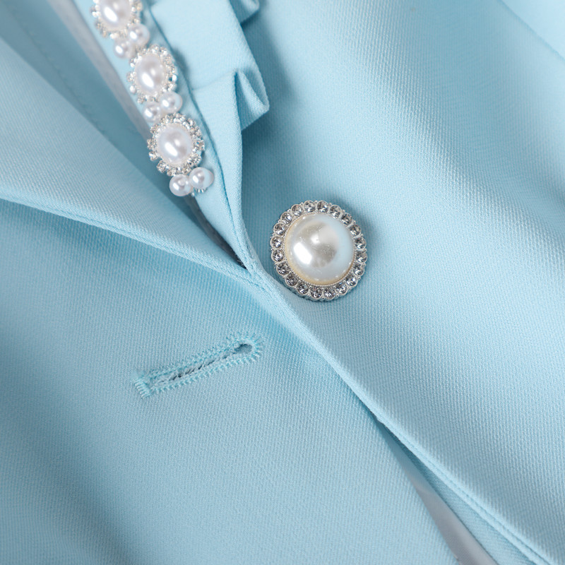 Costume albastre pentru femei, subțiri, temperament, brodate, cu mâneci cu jumătate de mânecă, blazer și pantaloni subțiri, birou, dame, lucru