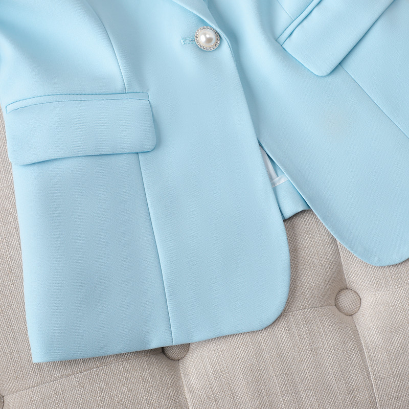 Costume albastre pentru femei, subțiri, temperament, brodate, cu mâneci cu jumătate de mânecă, blazer și pantaloni subțiri, birou, dame, lucru