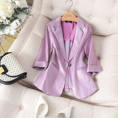 Νέες γυναικείες φόρμες 2 τεμαχίων καλοκαιρινού κορεάτικου στυλ 2022 Υψηλής ποιότητας ιδιοσυγκρασία οξικό σατέν Lady Blazer Casual ένατο παντελόνι