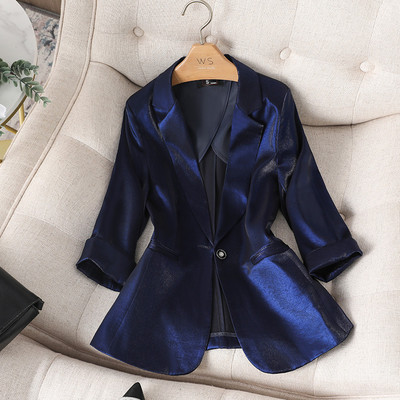 Νέες γυναικείες φόρμες 2 τεμαχίων καλοκαιρινού κορεάτικου στυλ 2022 Υψηλής ποιότητας ιδιοσυγκρασία οξικό σατέν Lady Blazer Casual ένατο παντελόνι