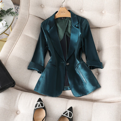 Νέες γυναικείες φόρμες 2 τεμαχίων καλοκαιρινού κορεάτικου στυλ 2022 Υψηλής ποιότητας ιδιοσυγκρασία οξικό σατέν Lady Blazer Casual ένατο παντελόνι