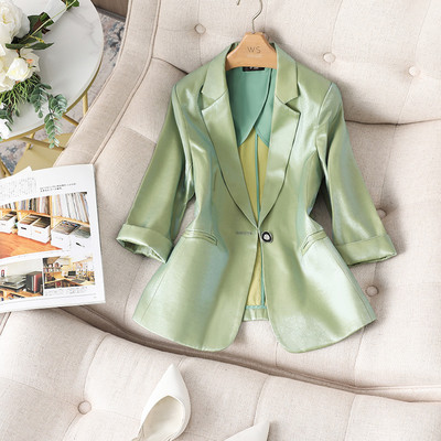 Νέες γυναικείες φόρμες 2 τεμαχίων καλοκαιρινού κορεάτικου στυλ 2022 Υψηλής ποιότητας ιδιοσυγκρασία οξικό σατέν Lady Blazer Casual ένατο παντελόνι
