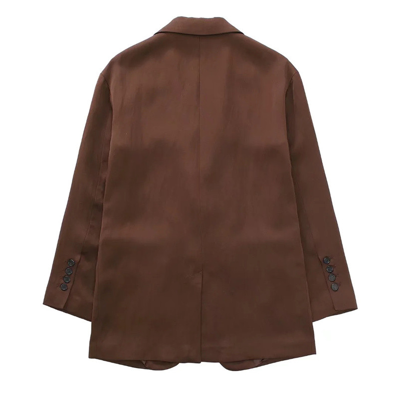 Ženski Vinatge smeđi satenski blejzer odijelo Proljeće 2022. Ženski široki jednobojni blejzeri Odijela Ženski High Street preveliki odgovarajući kompleti