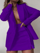 Seigurhry Fashion Casual πέτο μονόχρωμο κοστούμι με διπλό στήθος Μίνι φούστα Σετ 2 τεμαχίων Γυναικείο Σετ μπλέιζερ και φούστα Γραφείο Lady