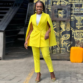 CM.YAYA elegants sieviešu treniņtērps, pulkstenis ar garām piedurknēm, žakete un bikšu uzvalks biroja dāmām, kas atbilst diviem 2 daļīgu komplektu komplektiem