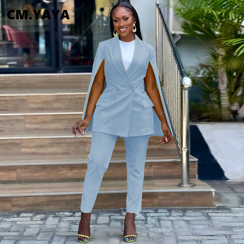 CM.YAYA elegants sieviešu treniņtērps, pulkstenis ar garām piedurknēm, žakete un bikšu uzvalks biroja dāmām, kas atbilst diviem 2 daļīgu komplektu komplektiem