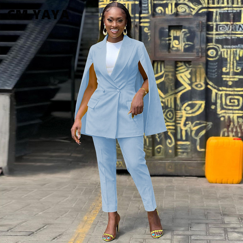 CM.YAYA elegants sieviešu treniņtērps, pulkstenis ar garām piedurknēm, žakete un bikšu uzvalks biroja dāmām, kas atbilst diviem 2 daļīgu komplektu komplektiem