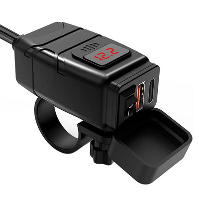 Extractme QC3.0 Φορτιστής USB μοτοσικλέτας 12V Αδιάβροχη υποδοχή Τιμονιού Προσαρμογέας Quick Charger Cell με εξάρτημα κινητήρα βολτόμετρου