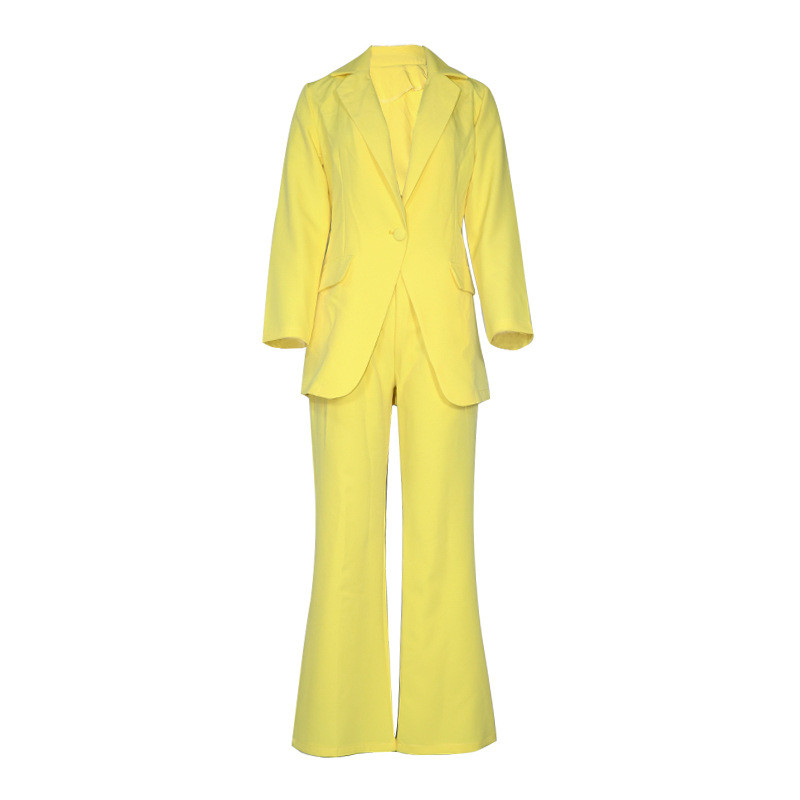 Two Piece Γυναικείο Σετ επαγγελματικό Blazer Office Lady μονόχρωμα επίσημα κοστούμια με κουμπιά Νέο ροζ κίτρινο σετ παντελόνι Commute Blazer