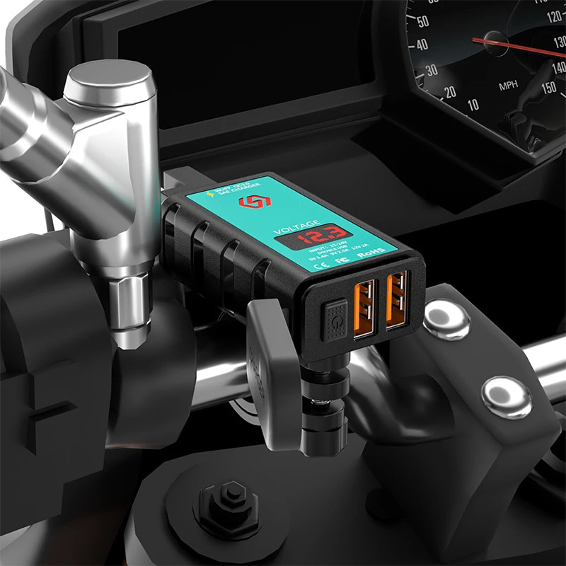 QC3.0 12V USB Încărcător pentru motociclete Încărcător rapid întrerupător impermeabil cu voltmetru Fișă SAE la priza USB tip C Accesorii pentru moto