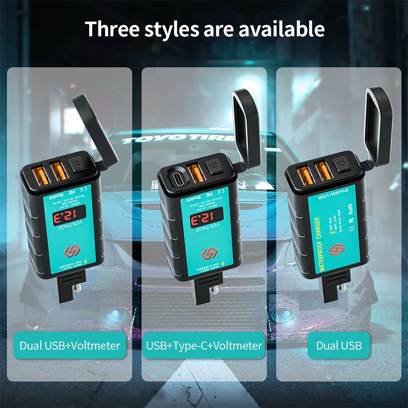 QC3.0 12V USB Încărcător pentru motociclete Încărcător rapid întrerupător impermeabil cu voltmetru Fișă SAE la priza USB tip C Accesorii pentru moto