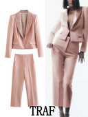 TRAF 2023 Woman 2 Pieces Sets Fashion Cropped Blazer παλτό + ίσιο μακρύ παντελόνι Office Commute Φθινοπωρινά σετ