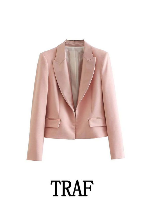 TRAF 2023 Woman 2 Pieces Sets Fashion Cropped Blazer παλτό + ίσιο μακρύ παντελόνι Office Commute Φθινοπωρινά σετ