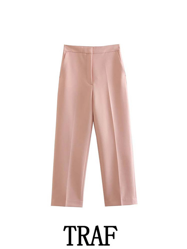 TRAF 2023 Woman 2 Pieces Sets Fashion Cropped Blazer παλτό + ίσιο μακρύ παντελόνι Office Commute Φθινοπωρινά σετ