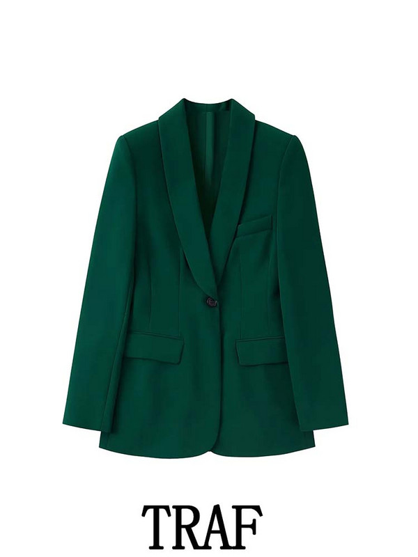 TRAF 2023 Ženski kompleti od 2 komada, modni blejzer s džepovima, uredska jakna s jednim gumbom + draperija, duge hlače, uzročni kompleti za putovanje na posao