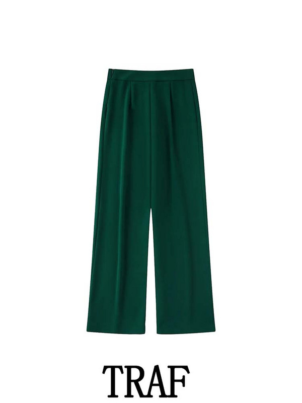 TRAF 2023 Ženski kompleti od 2 komada, modni blejzer s džepovima, uredska jakna s jednim gumbom + draperija, duge hlače, uzročni kompleti za putovanje na posao