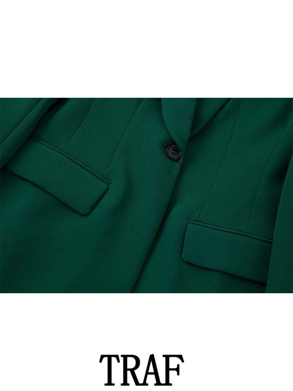 TRAF 2023 Ženski kompleti od 2 komada, modni blejzer s džepovima, uredska jakna s jednim gumbom + draperija, duge hlače, uzročni kompleti za putovanje na posao