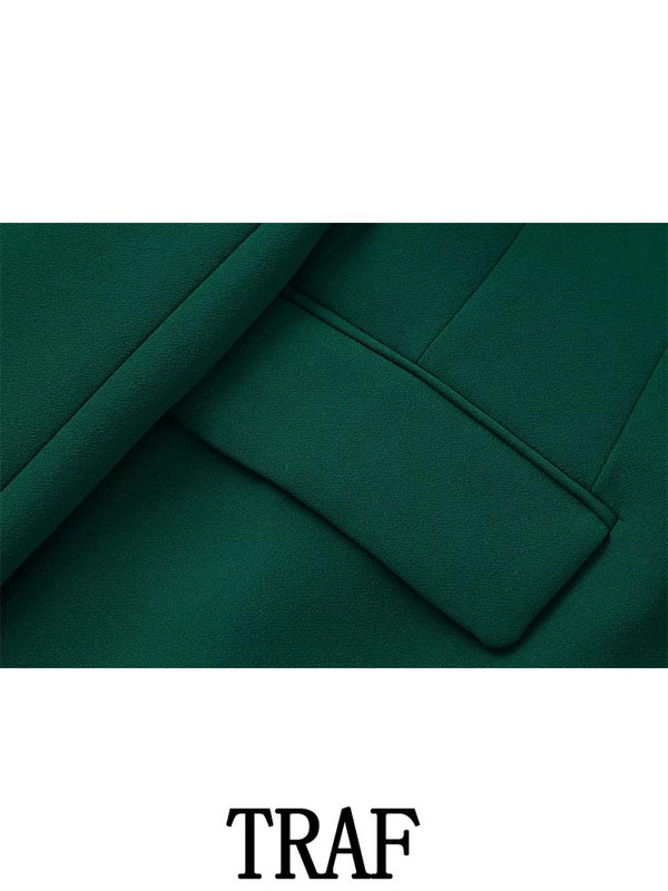 TRAF 2023 Ženski kompleti od 2 komada, modni blejzer s džepovima, uredska jakna s jednim gumbom + draperija, duge hlače, uzročni kompleti za putovanje na posao