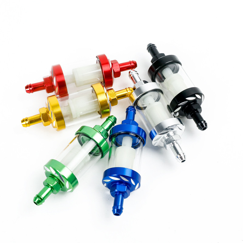 Μοτοσικλέτα σκούτερ εκτός δρόμου οχήματος Γυαλί Φίλτρο καυσίμου από κράμα αλουμινίου Γυαλί Φίλτρο αερίου μοτοσικλέτας Φίλτρο βενζίνης αερίου