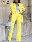 Φθινόπωρο 2022 Νέο μονόχρωμο casual κοστούμι μόδας Φαρδύ παντελόνι σετ δύο τεμαχίων Γυναικεία κοστούμια μπλέιζερ Γυναικεία σετ ρούχων 2 τεμαχίων